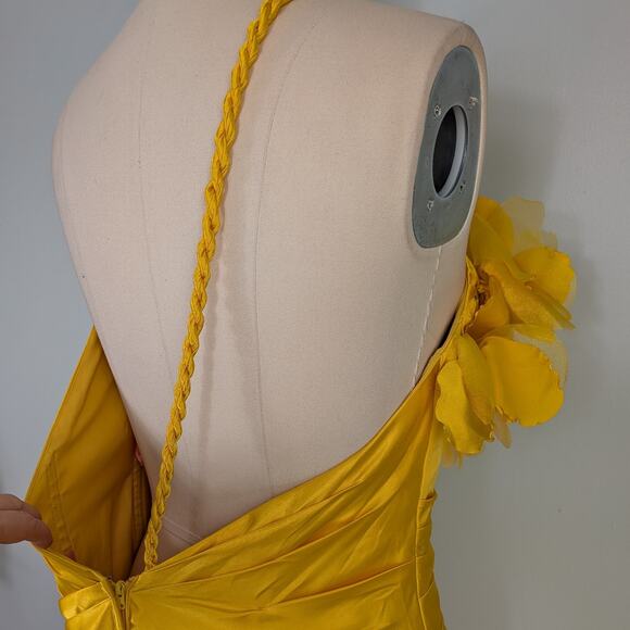 Vintage Prom Dress Maxi Gown 16 Yellow Glam Y2K Satin Slip Red Carpet Movie Star - Picture 11 of 16